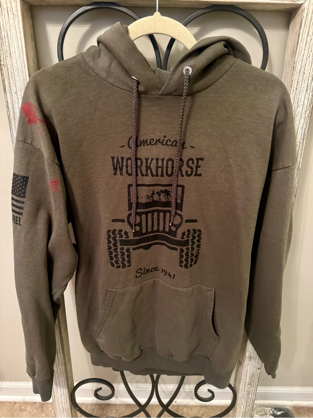 Nine Line‎ Apparel American Workhorse Jeep Hoodie Large Olive Green USA Flag